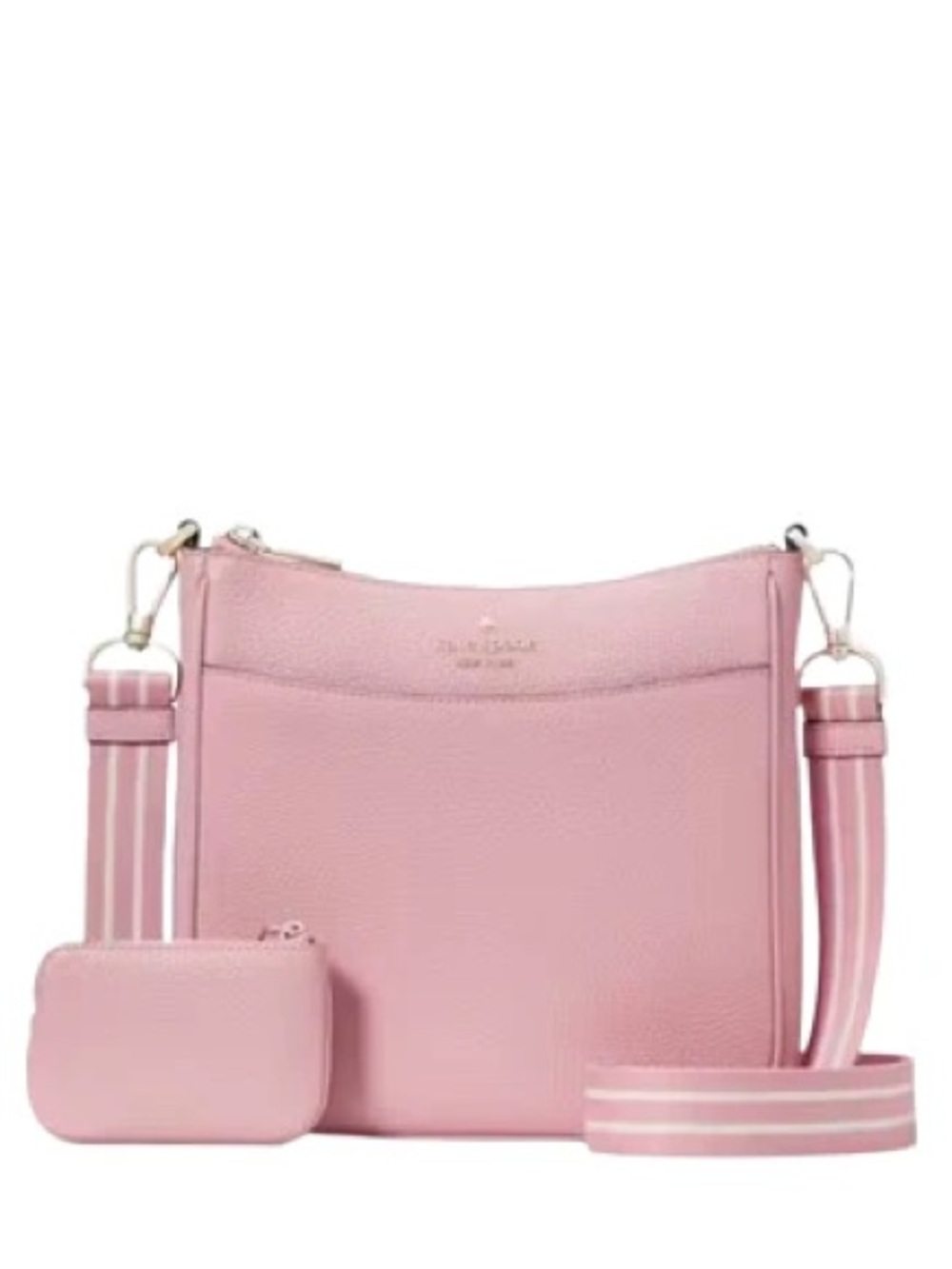 kate spade Pebbled Leather Pink Crossbody with Striped Strap and Pouch